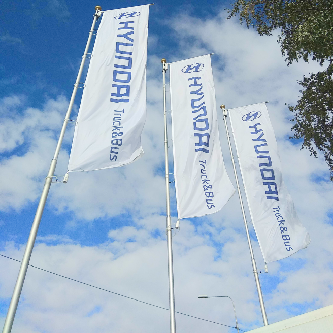 Фото уличных флагштоков высотой 8 метров у центра Hyundai