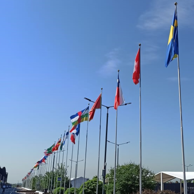 Фото уличного флагштока высотой 8 метров со скрытой системой подъёма флага