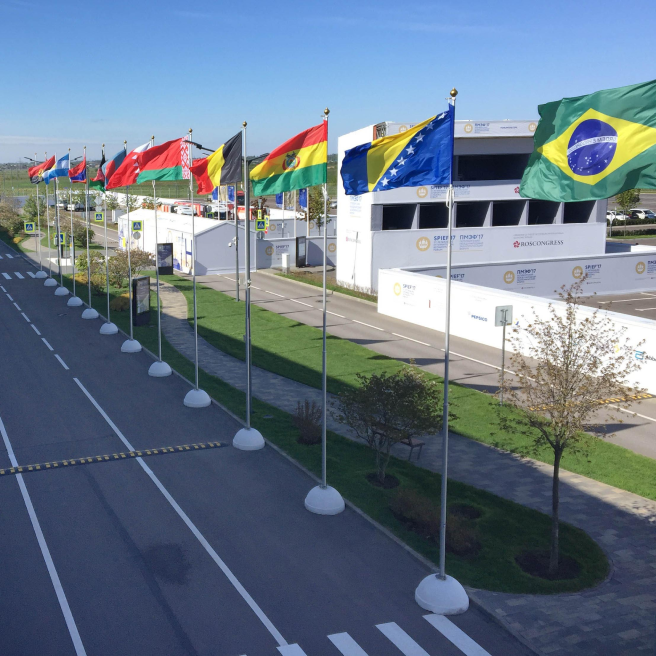 Фото флаговых конструкций высотой 9 метров с флагами разных стран