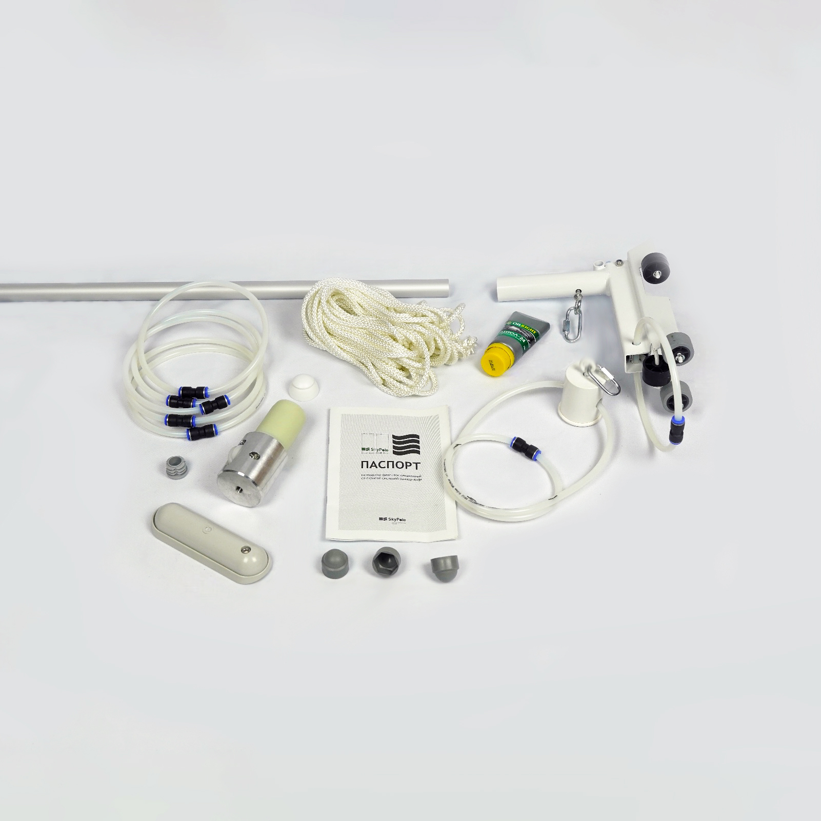 Фото комплектации уличного флагштока высотой 6 метров с баннерным плечом